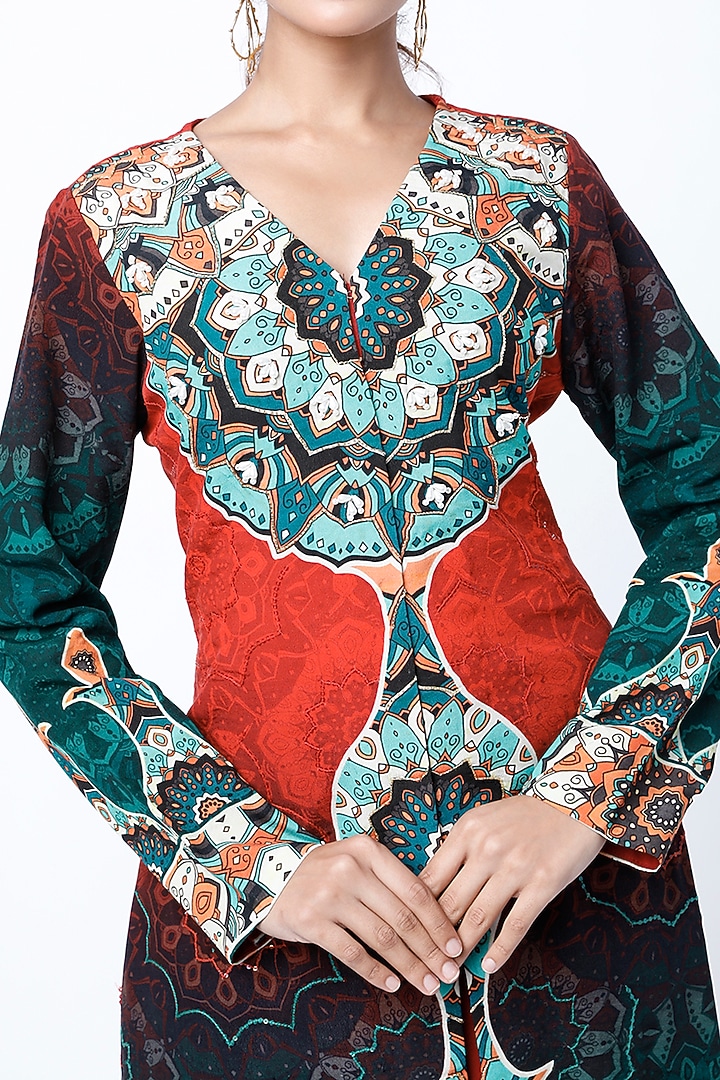 Blue & Red Digital Printed Jacket Set by CHARU PARASHAR at Pernia's Pop Up Shop