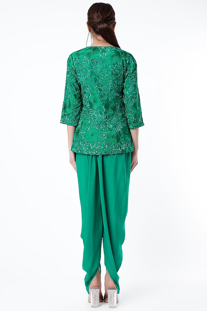 Turquoise Sequins Hand Embroidered Jacket Set by CHARU PARASHAR at Pernia's Pop Up Shop