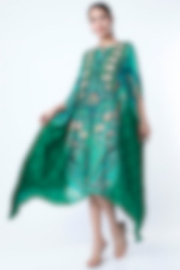Turquoise Sequins Hand Embroidered Cape by CHARU PARASHAR at Pernia's Pop Up Shop