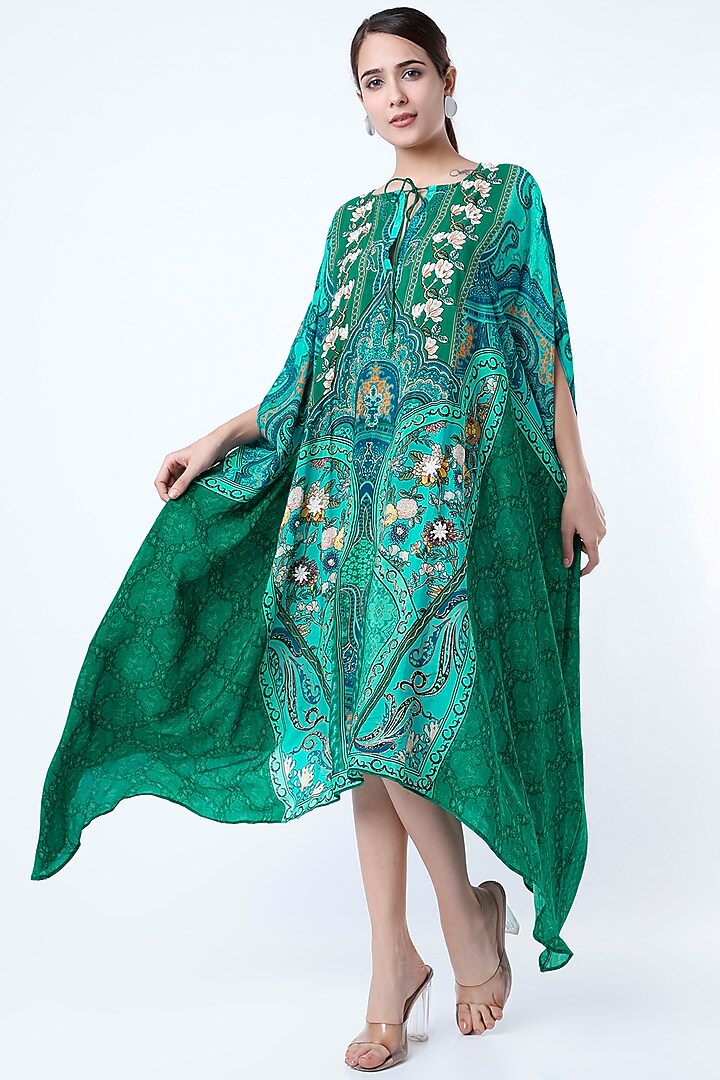 Turquoise Sequins Hand Embroidered Cape by CHARU PARASHAR at Pernia's Pop Up Shop