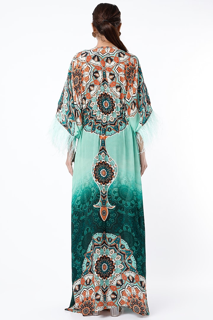 Turquoise Sequins Hand Embroidered Kaftan by CHARU PARASHAR at Pernia's Pop Up Shop