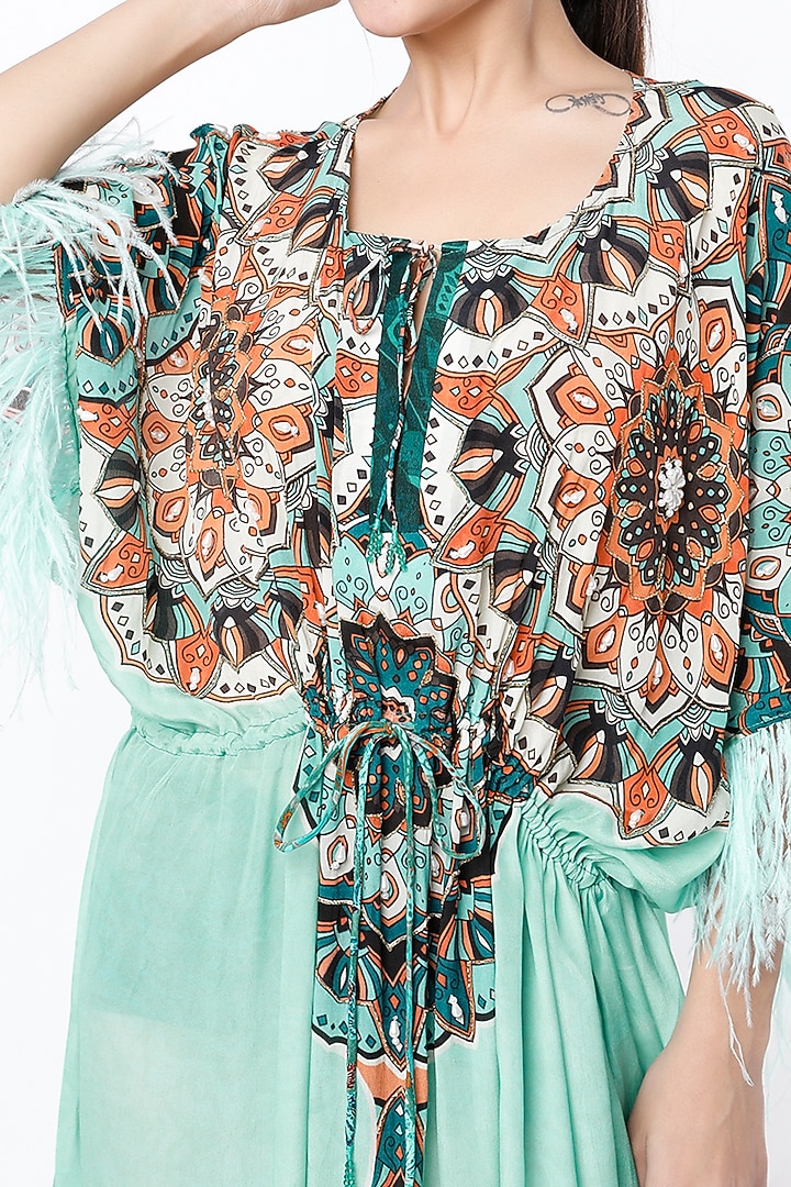 Turquoise Sequins Hand Embroidered Kaftan by CHARU PARASHAR at Pernia's Pop Up Shop