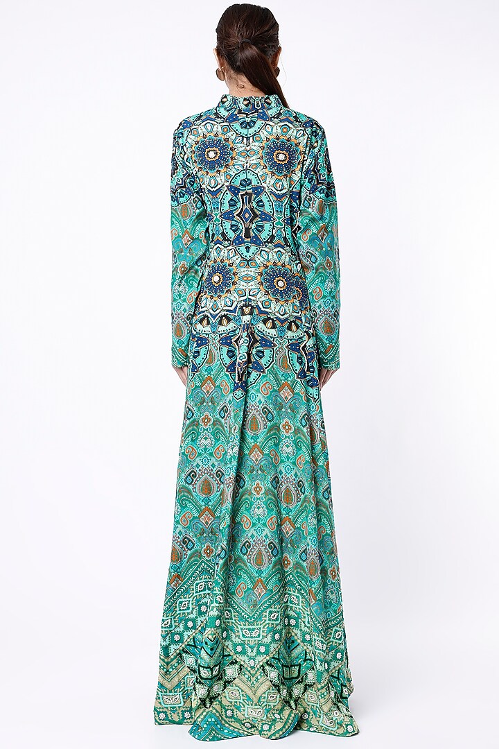 Turquoise Sequins Embroidered Jacket Set by CHARU PARASHAR at Pernia's Pop Up Shop