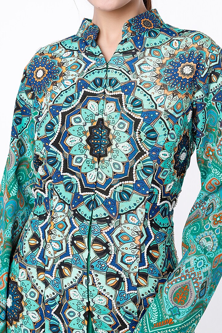 Turquoise Sequins Embroidered Jacket Set by CHARU PARASHAR at Pernia's Pop Up Shop