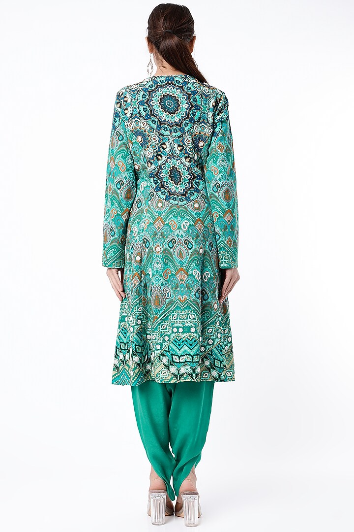 Turquoise Hand Embroidered Short Jacket Set by CHARU PARASHAR at Pernia's Pop Up Shop