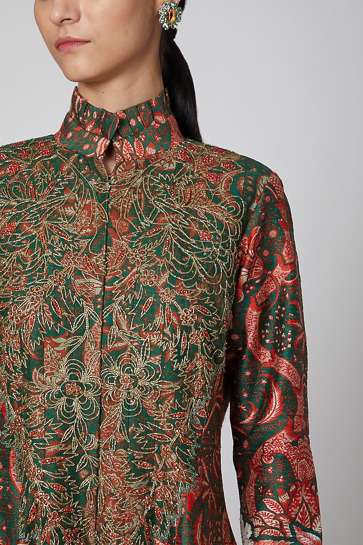 Emerald Green Printed Long Jacket by CHARU PARASHAR at Pernia's Pop Up Shop