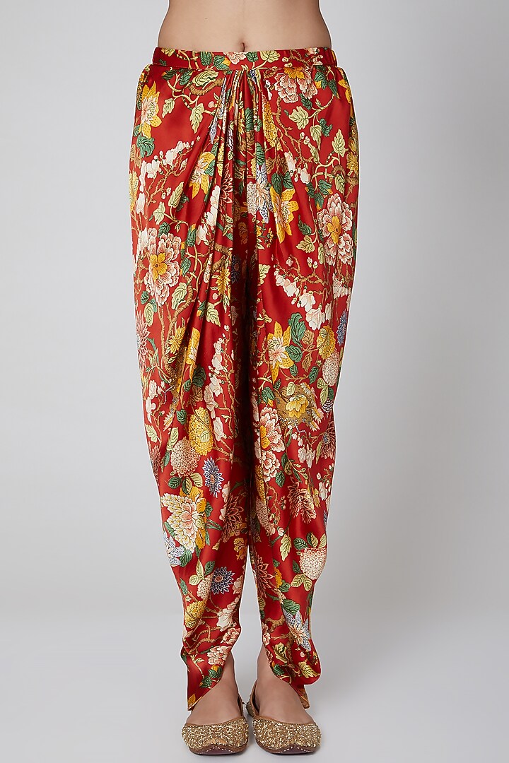 Red Printed Kurta With Dhoti by CHARU PARASHAR at Pernia's Pop Up Shop