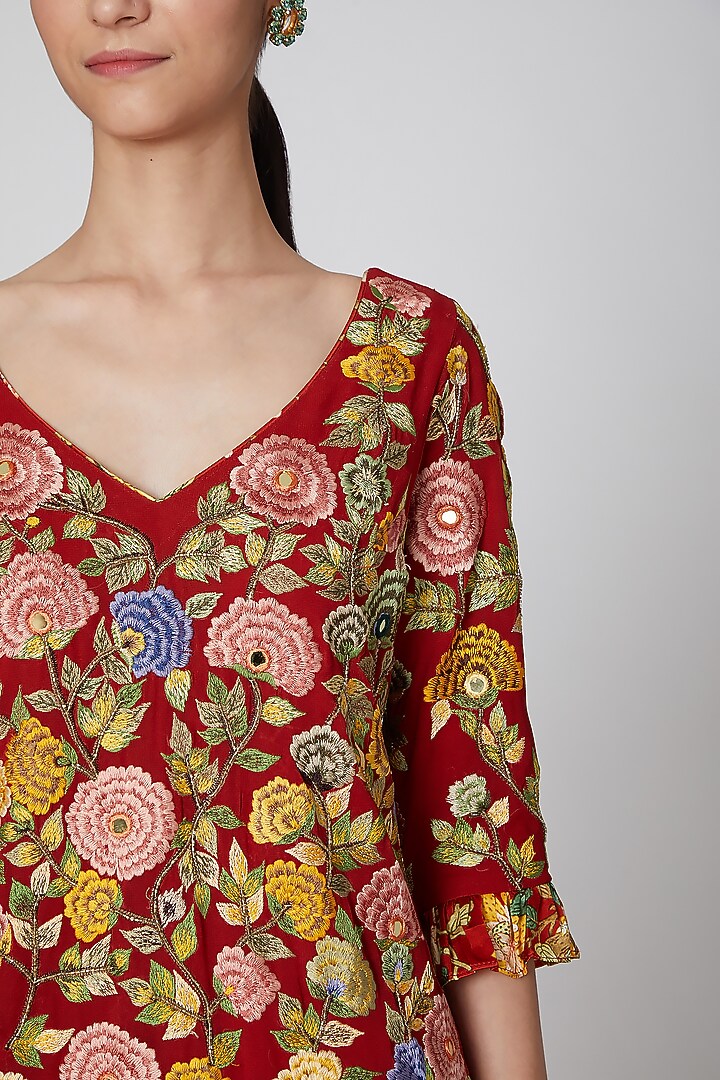 Red Printed Kurta With Dhoti by CHARU PARASHAR at Pernia's Pop Up Shop