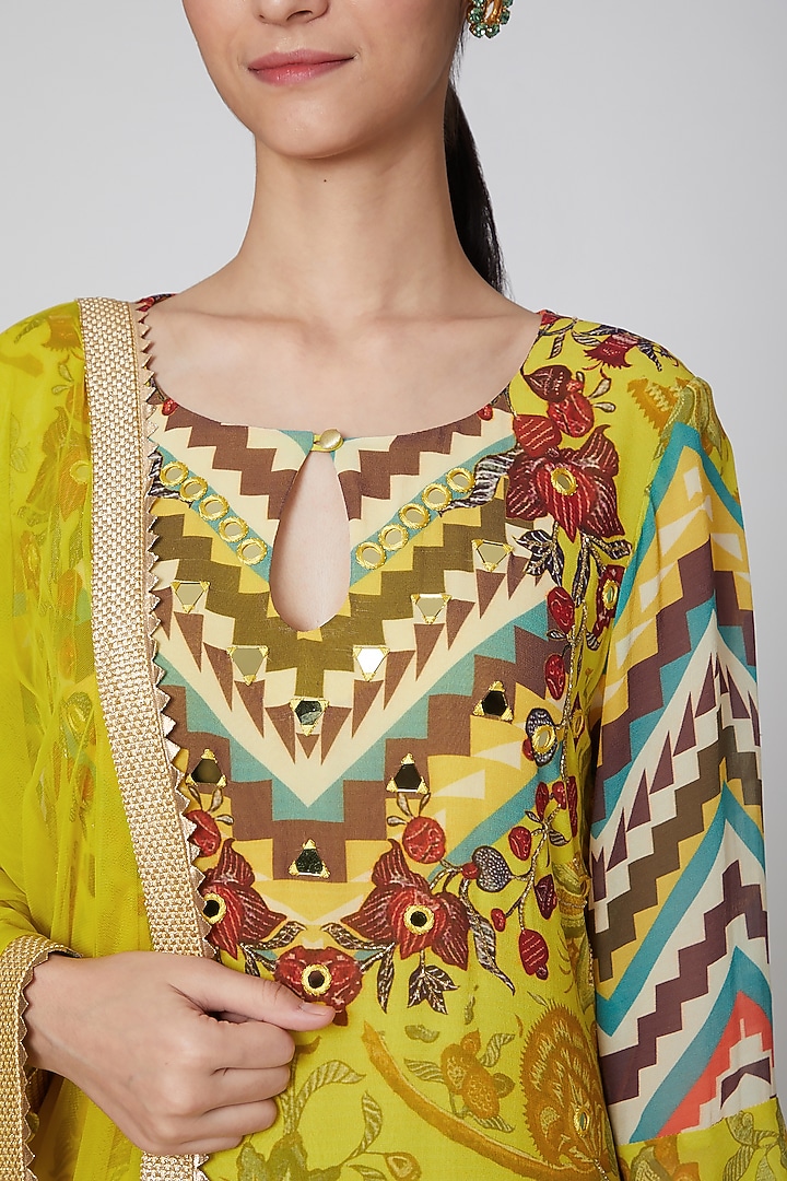 Yellow Printed Wedding Sharara Set by CHARU PARASHAR at Pernia's Pop Up Shop