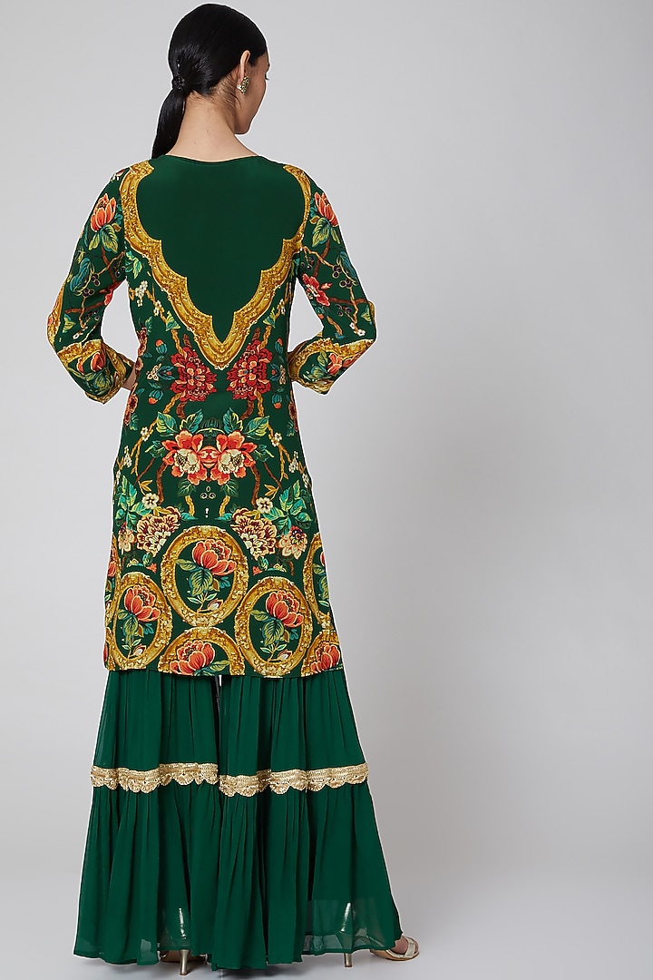 Emerald Green Printed Wedding Sharara Set by CHARU PARASHAR at Pernia's Pop Up Shop