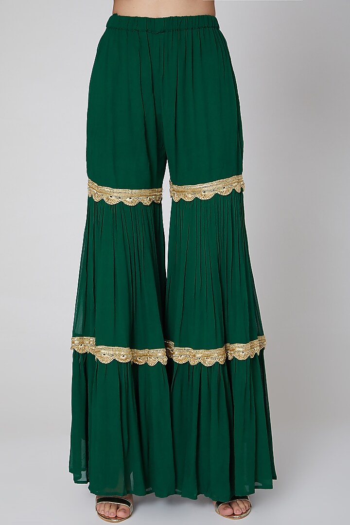 Emerald Green Printed Wedding Sharara Set by CHARU PARASHAR at Pernia's Pop Up Shop