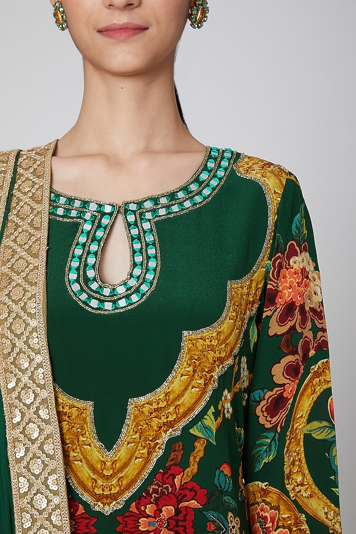 Emerald Green Printed Wedding Sharara Set by CHARU PARASHAR at Pernia's Pop Up Shop