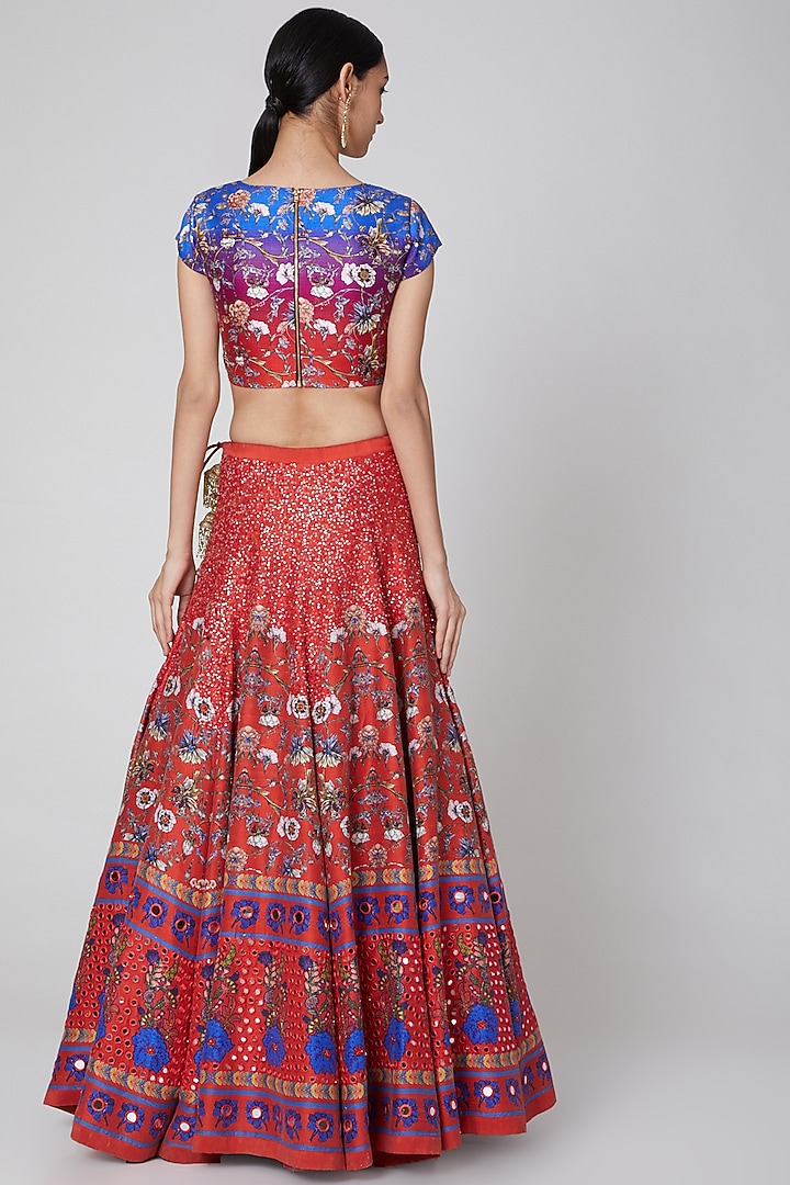 Red Printed Wedding Lehenga Set by CHARU PARASHAR at Pernia's Pop Up Shop