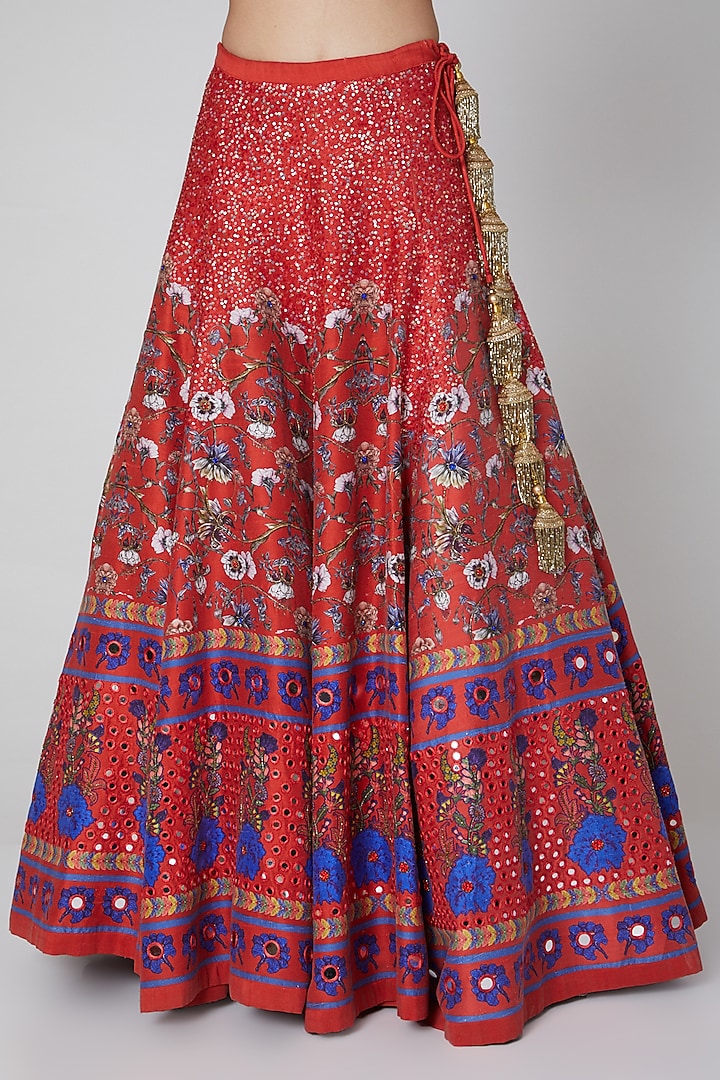 Red Printed Wedding Lehenga Set by CHARU PARASHAR at Pernia's Pop Up Shop