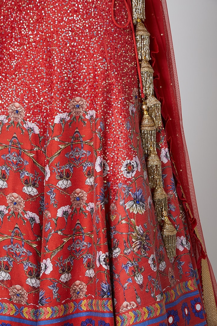 Red Printed Wedding Lehenga Set by CHARU PARASHAR at Pernia's Pop Up Shop