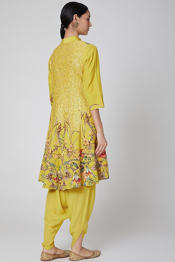 Yellow Printed Jacket With Dhoti by CHARU PARASHAR at Pernia's Pop Up Shop