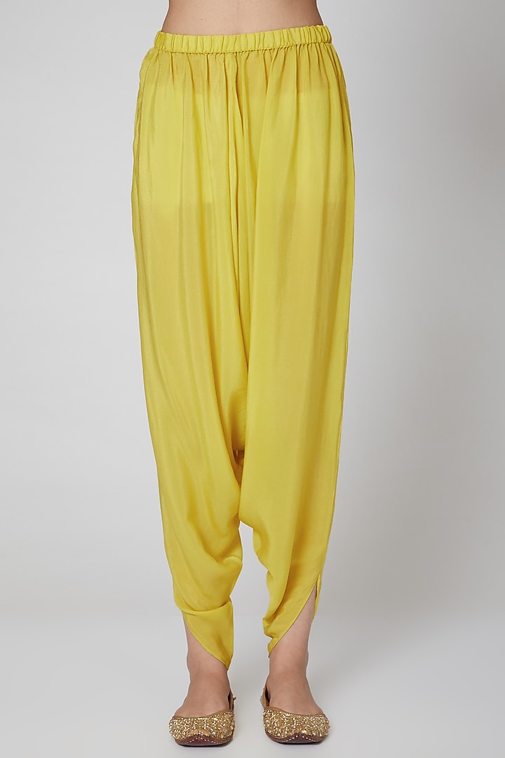 Yellow Printed Jacket With Dhoti by CHARU PARASHAR at Pernia's Pop Up Shop