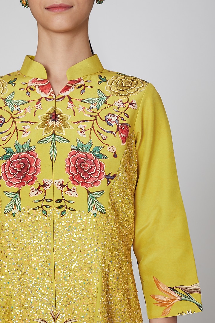 Yellow Printed Jacket With Dhoti by CHARU PARASHAR at Pernia's Pop Up Shop