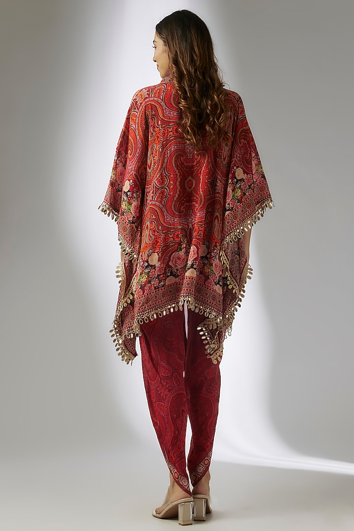 Red Crepe Digital Printed & Hand Embroidered Dhoti Set by CHARU PARASHAR at Pernia's Pop Up Shop