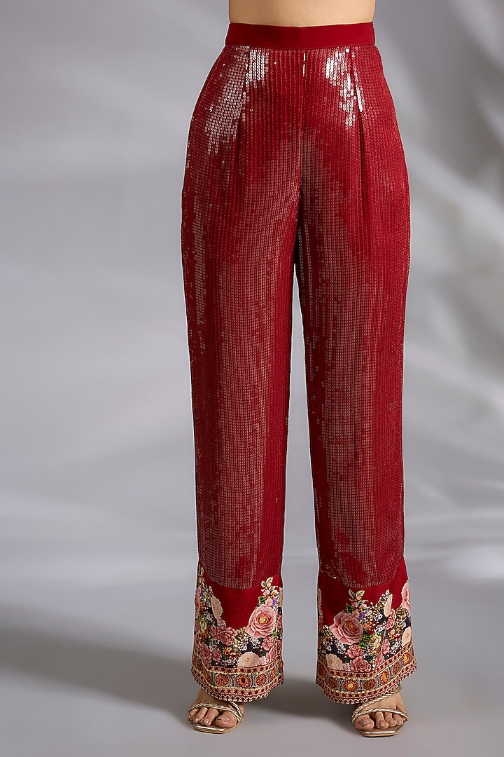 Red Crepe Floral Digital Printed Short Kurta Set by CHARU PARASHAR at Pernia's Pop Up Shop