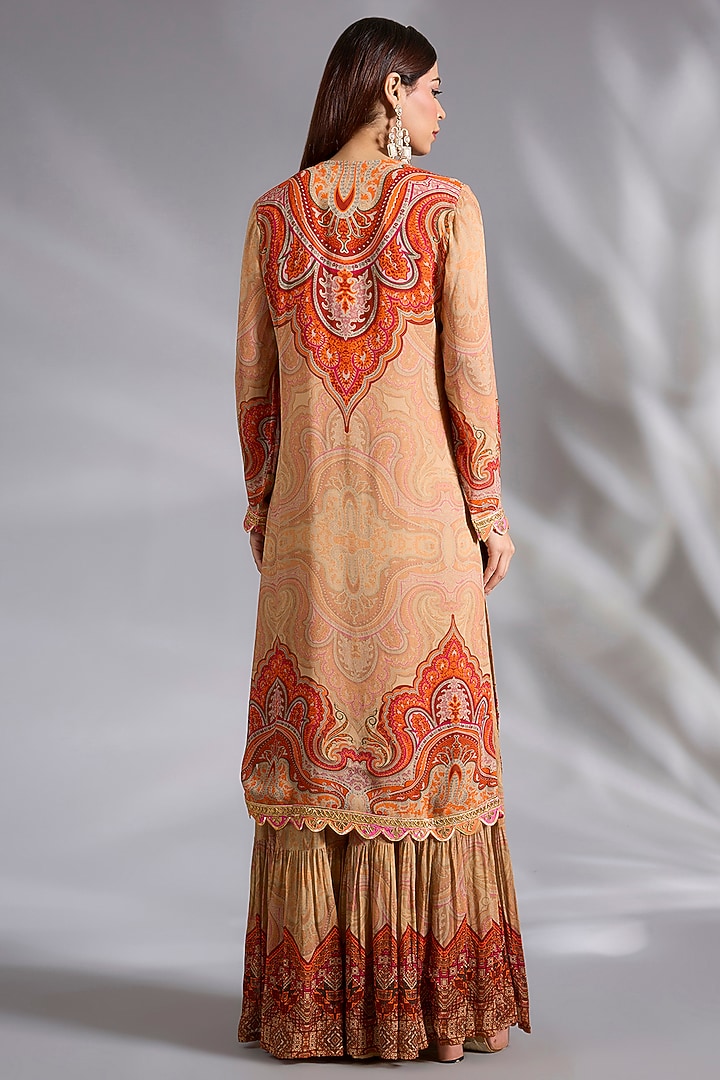 Beige Georgette Jamawar Printed Wedding Sharara Set by CHARU PARASHAR at Pernia's Pop Up Shop
