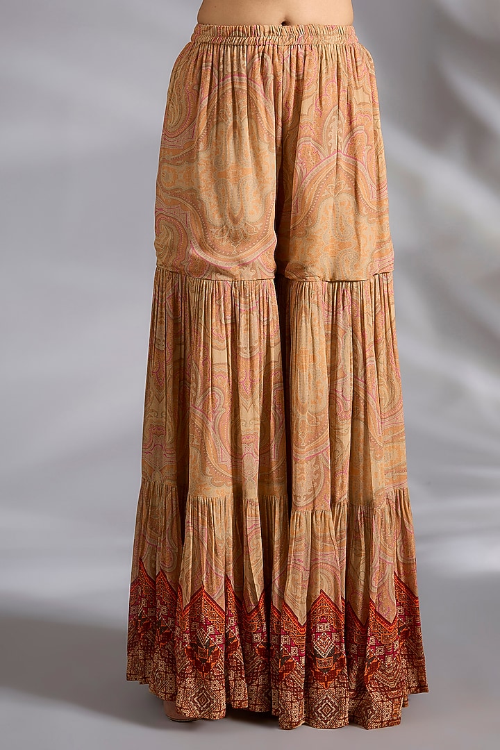 Beige Georgette Jamawar Printed Wedding Sharara Set by CHARU PARASHAR at Pernia's Pop Up Shop