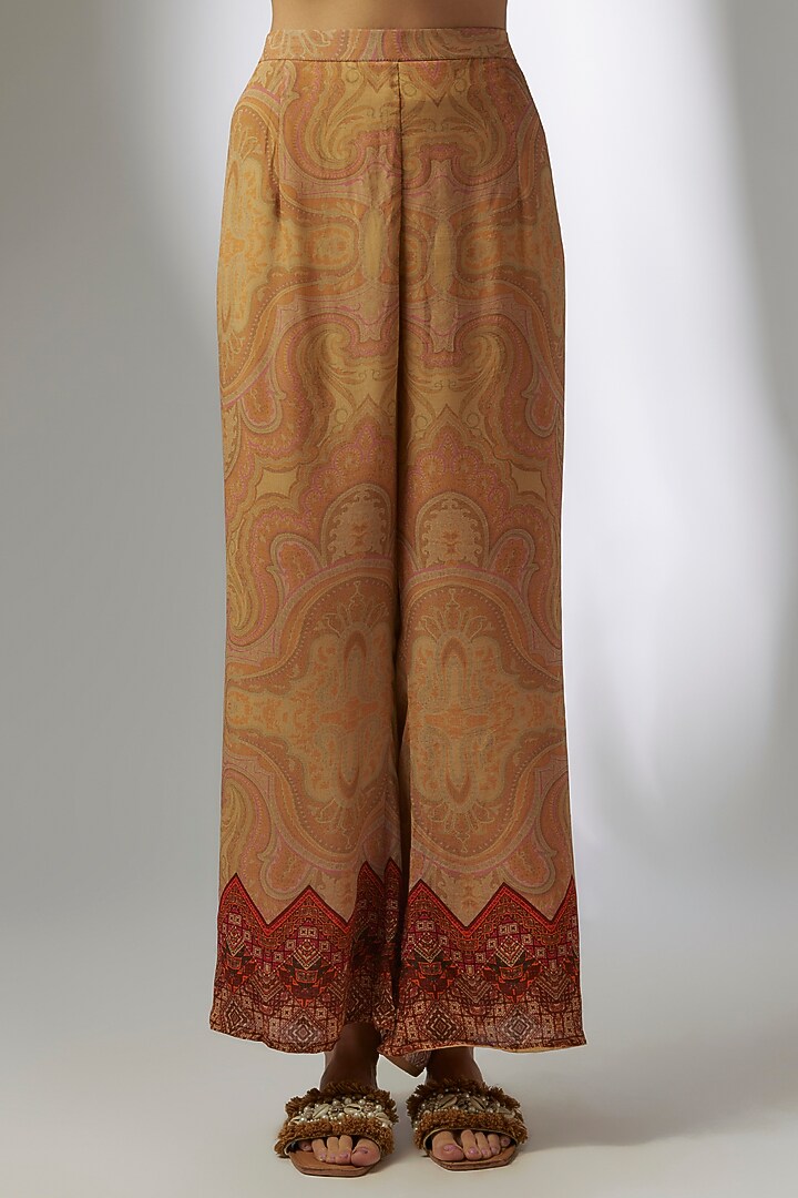 Beige Crepe Mirror Work Resham Hand Embroidered Kaftan Set by CHARU PARASHAR at Pernia's Pop Up Shop