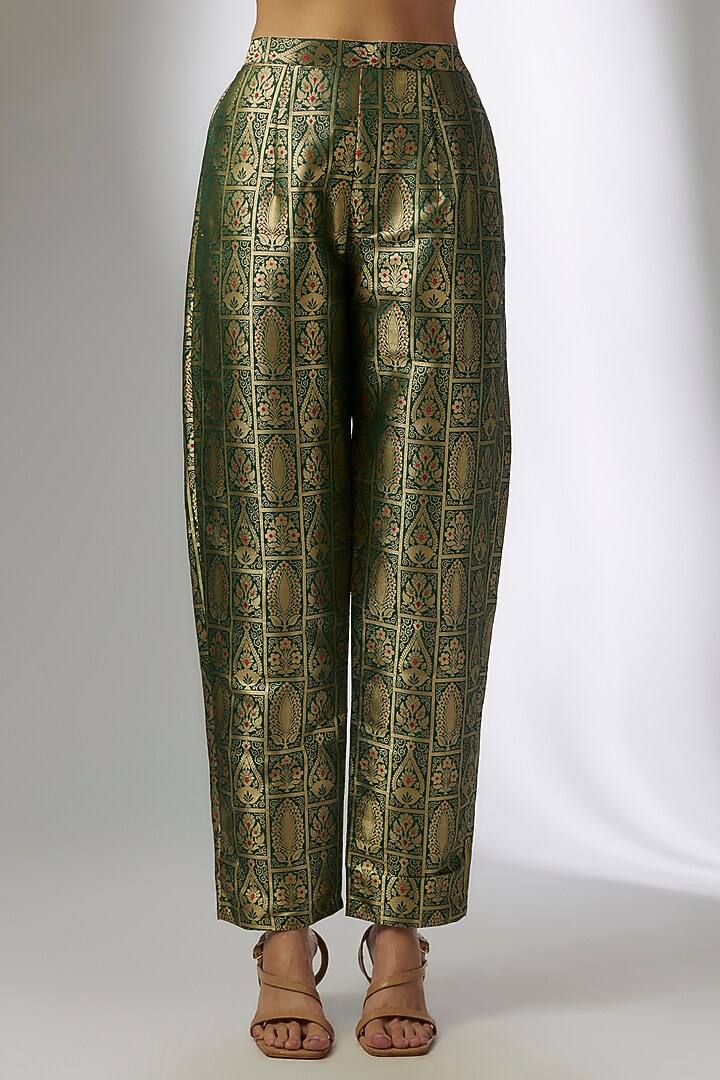 Green Crepe & Silk Brocade Digital Printed Blazer Set by CHARU PARASHAR at Pernia's Pop Up Shop