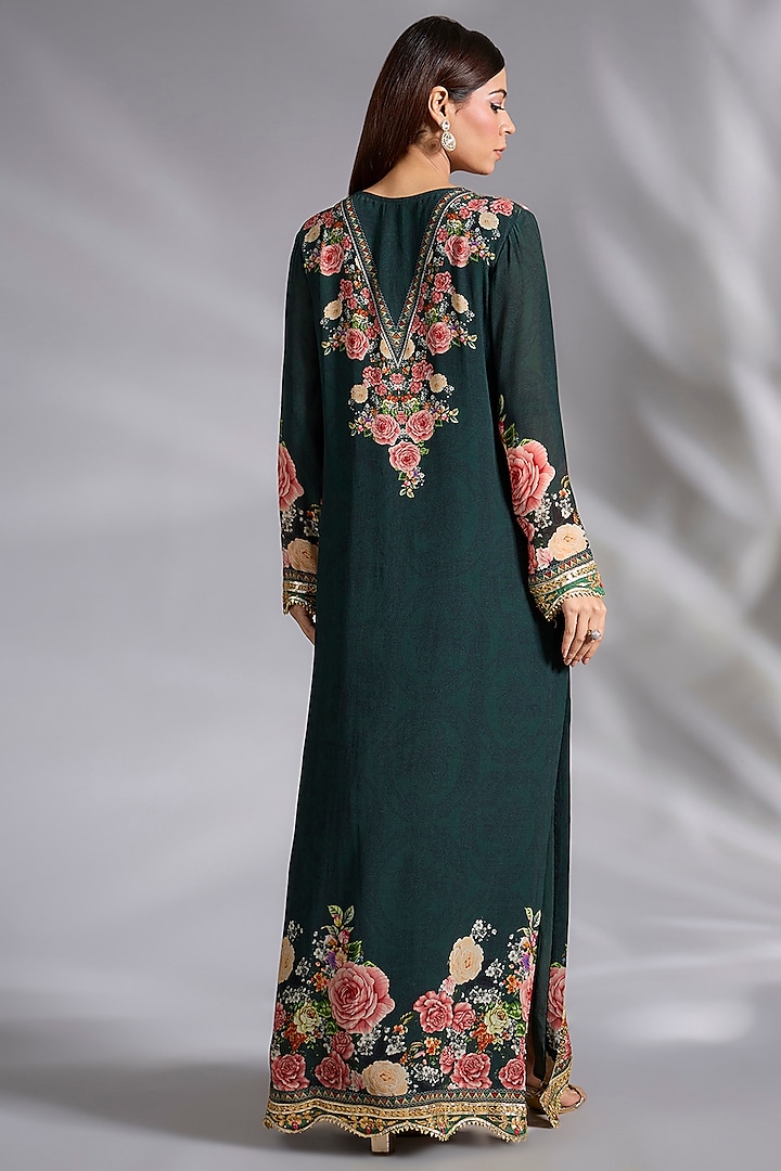 Black Crepe Floral Digital Printed A-Line Kurta by CHARU PARASHAR at Pernia's Pop Up Shop