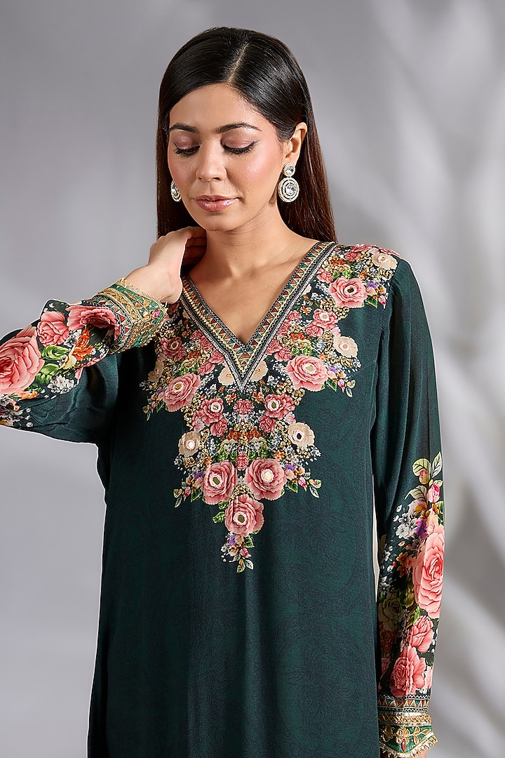 Black Crepe Floral Digital Printed A-Line Kurta by CHARU PARASHAR at Pernia's Pop Up Shop