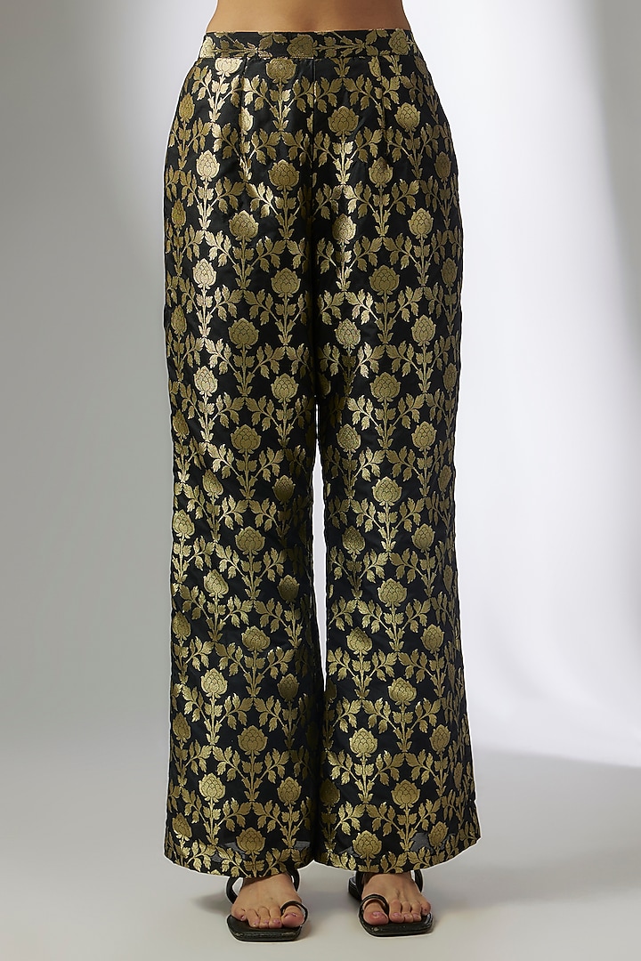 Black Crepe & Silk Brocade Digital Printed Blazer Set by CHARU PARASHAR at Pernia's Pop Up Shop