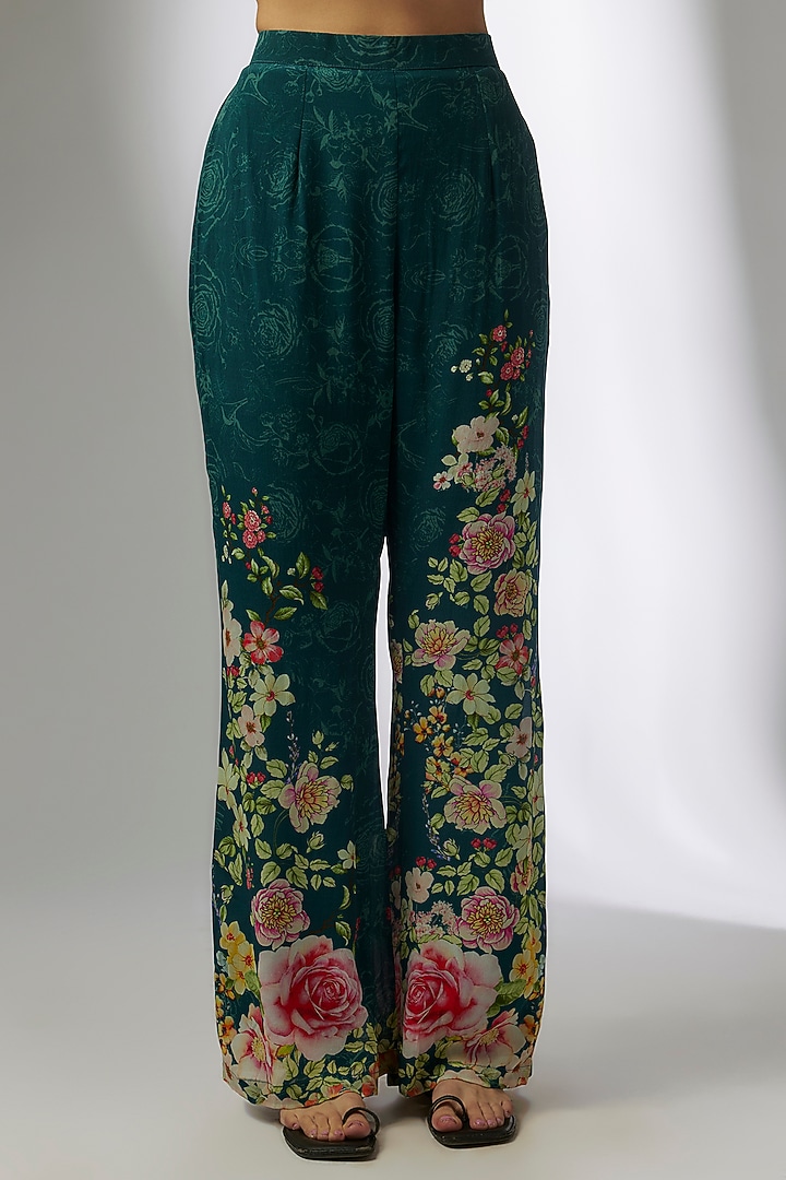 Blue Crepe Digital Printed & Hand Embroidery Pant Set by CHARU PARASHAR at Pernia's Pop Up Shop