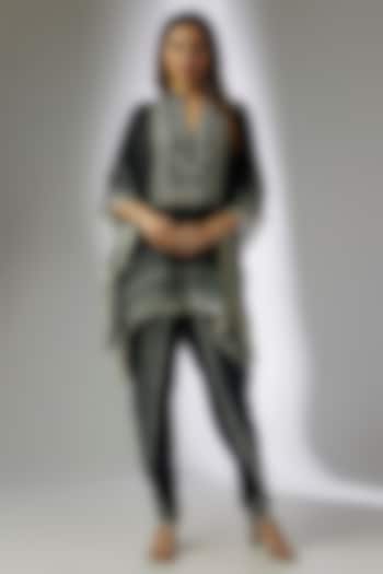 Black Crepe Digital Printed & Hand Embroidered Dhoti Set by CHARU PARASHAR at Pernia's Pop Up Shop