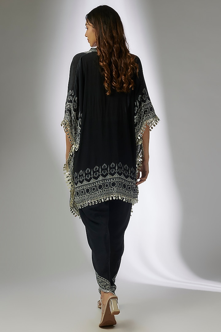 Black Crepe Digital Printed & Hand Embroidered Dhoti Set by CHARU PARASHAR at Pernia's Pop Up Shop