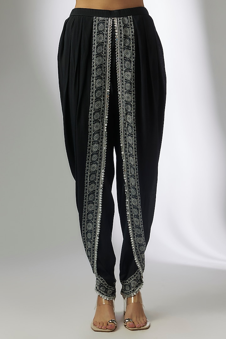 Black Crepe Digital Printed & Hand Embroidered Dhoti Set by CHARU PARASHAR at Pernia's Pop Up Shop