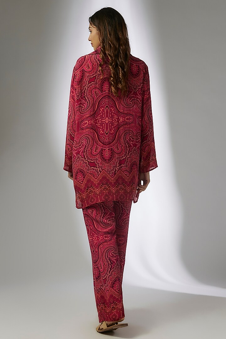 Red Crepe Digital Printed & Hand Embroidery Pant Set by CHARU PARASHAR at Pernia's Pop Up Shop