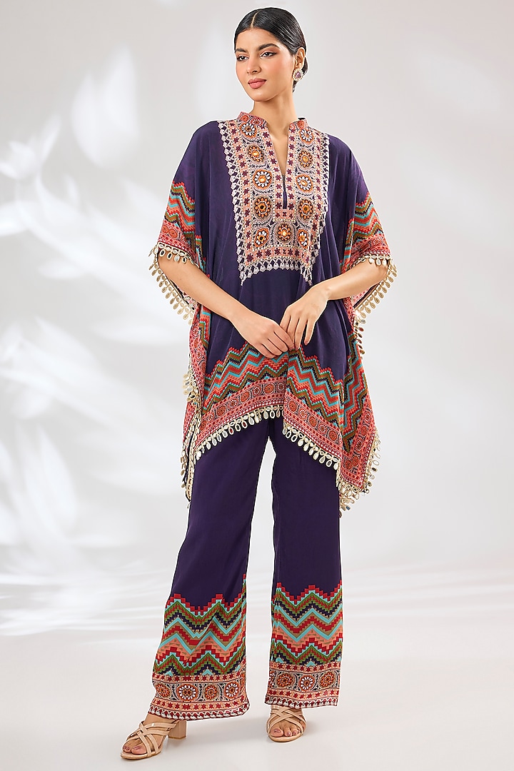 Purple Crepe Chevron Floral Printed Co-Ord Set by CHARU PARASHAR at Pernia's Pop Up Shop