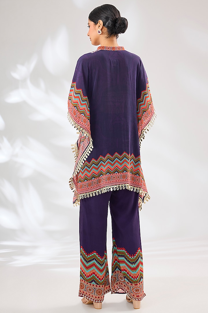 Purple Crepe Chevron Floral Printed Co-Ord Set by CHARU PARASHAR at Pernia's Pop Up Shop
