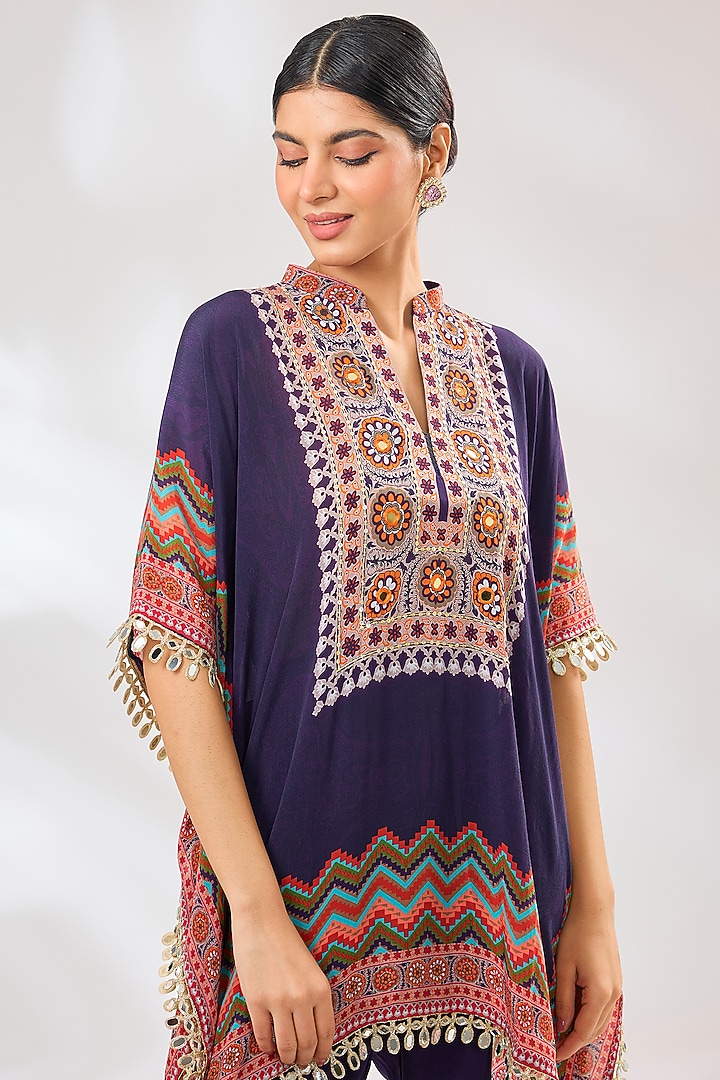Purple Crepe Chevron Floral Printed Co-Ord Set by CHARU PARASHAR at Pernia's Pop Up Shop