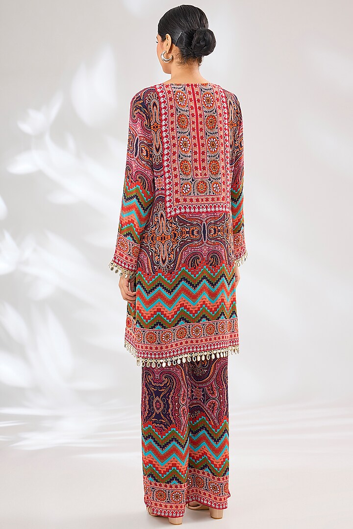 Purple Crepe Chevron Floral Printed Short Kurta Set by CHARU PARASHAR at Pernia's Pop Up Shop