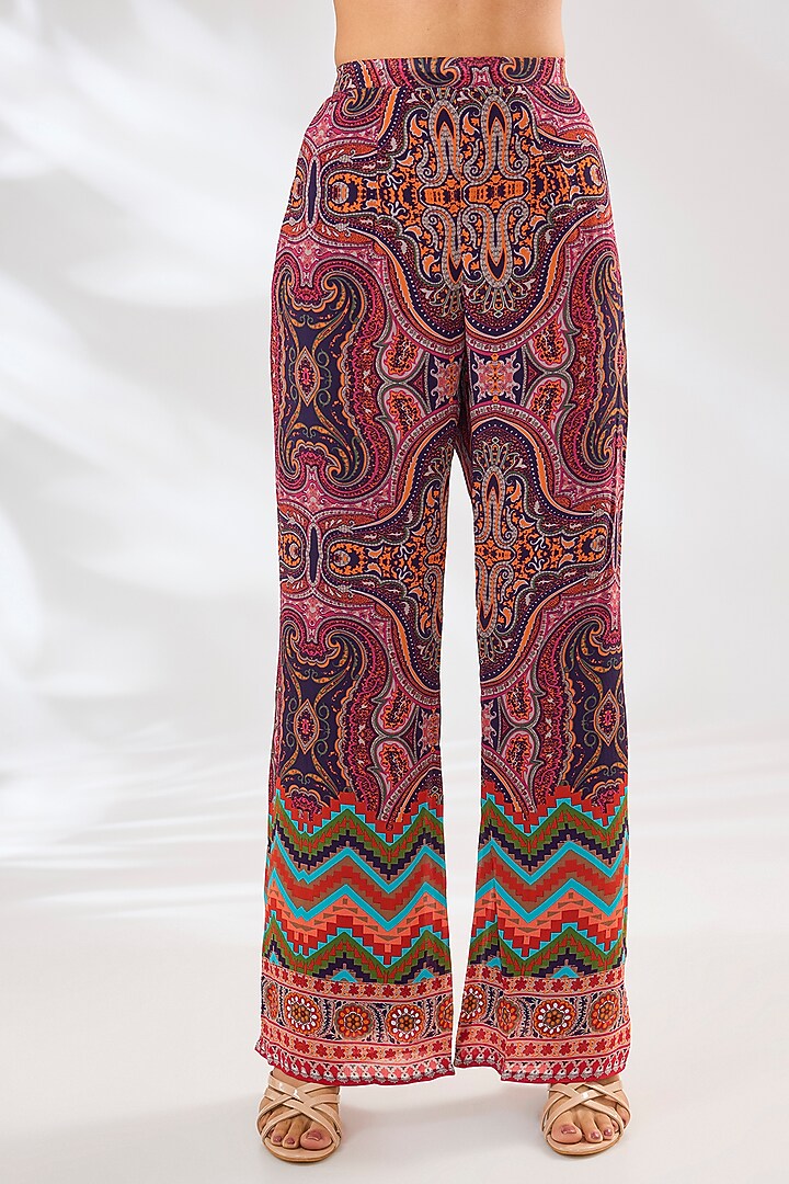 Purple Crepe Chevron Floral Printed Short Kurta Set by CHARU PARASHAR at Pernia's Pop Up Shop