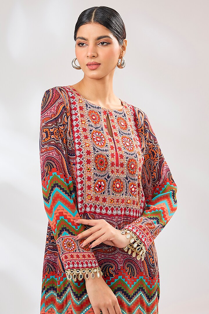 Purple Crepe Chevron Floral Printed Short Kurta Set by CHARU PARASHAR at Pernia's Pop Up Shop