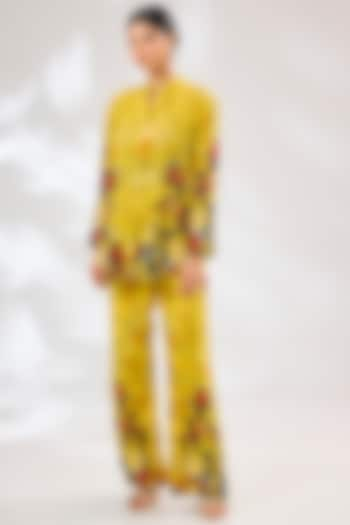 Yellow Crepe Floral Printed Co-Ord Set by CHARU PARASHAR at Pernia's Pop Up Shop