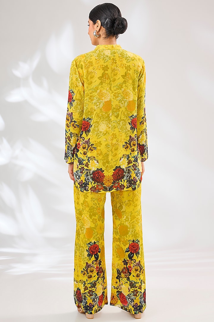 Yellow Crepe Floral Printed Co-Ord Set by CHARU PARASHAR at Pernia's Pop Up Shop