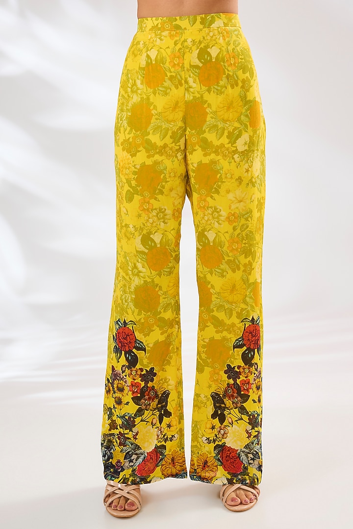 Yellow Crepe Floral Printed Co-Ord Set by CHARU PARASHAR at Pernia's Pop Up Shop