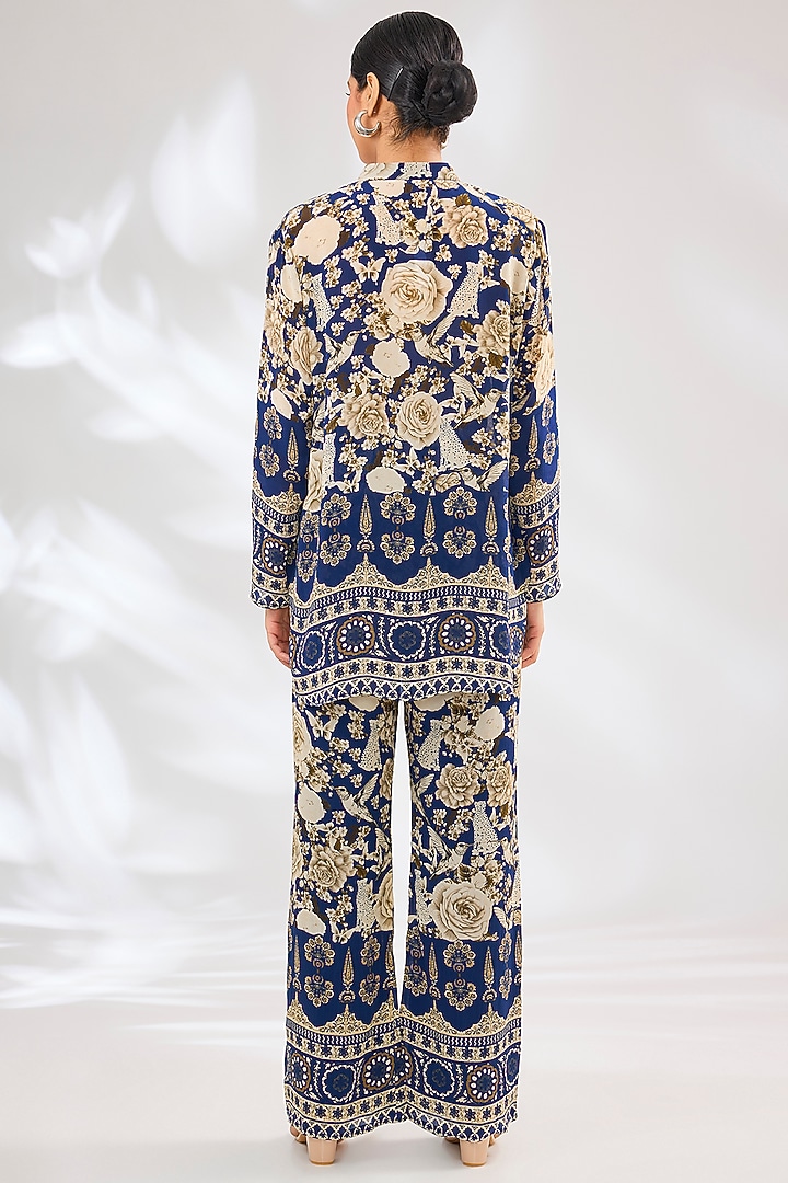 Blue Crepe Floral Printed Co-Ord Set by CHARU PARASHAR at Pernia's Pop Up Shop