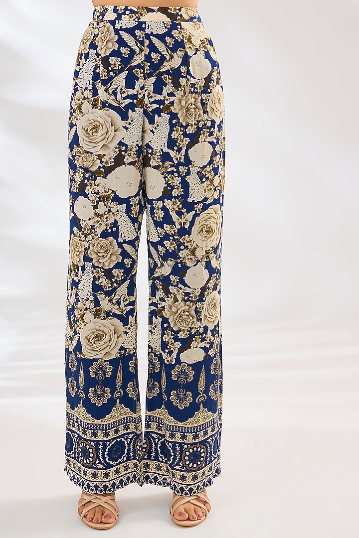 Blue Crepe Floral Printed Co-Ord Set by CHARU PARASHAR at Pernia's Pop Up Shop