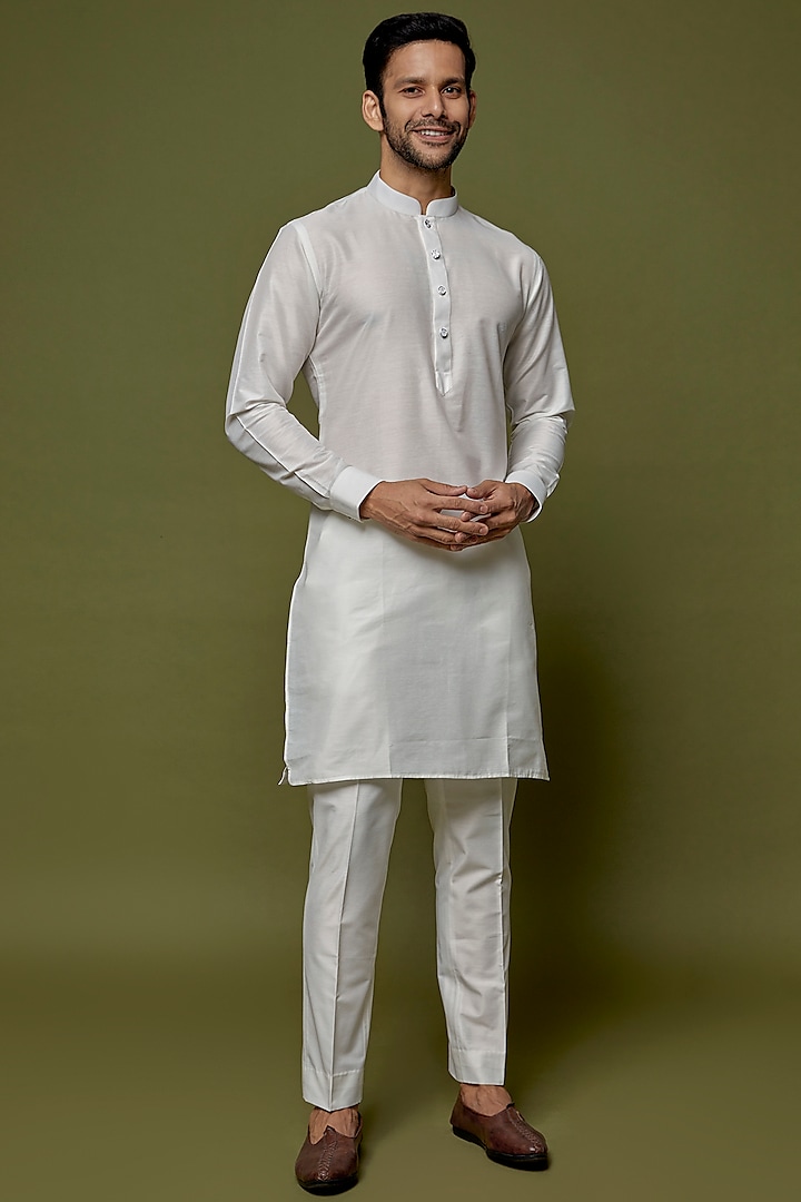 Off-White Cotton Silk Kurta Set by CP SINGH