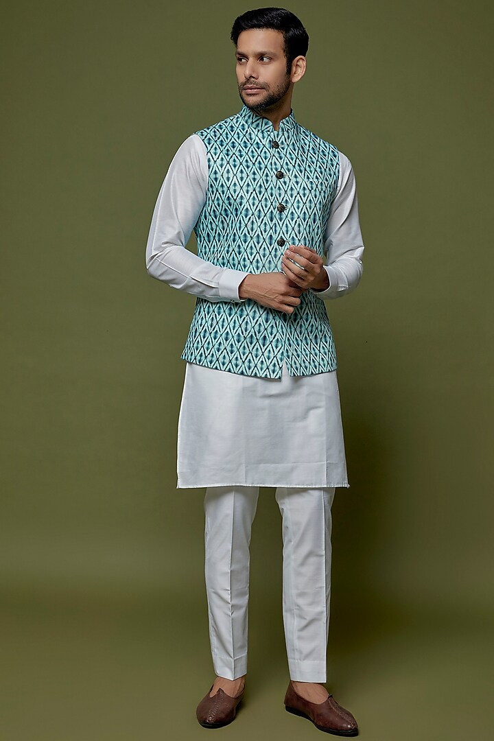 Sea Green Italian Stretch Bundi Set by CP SINGH