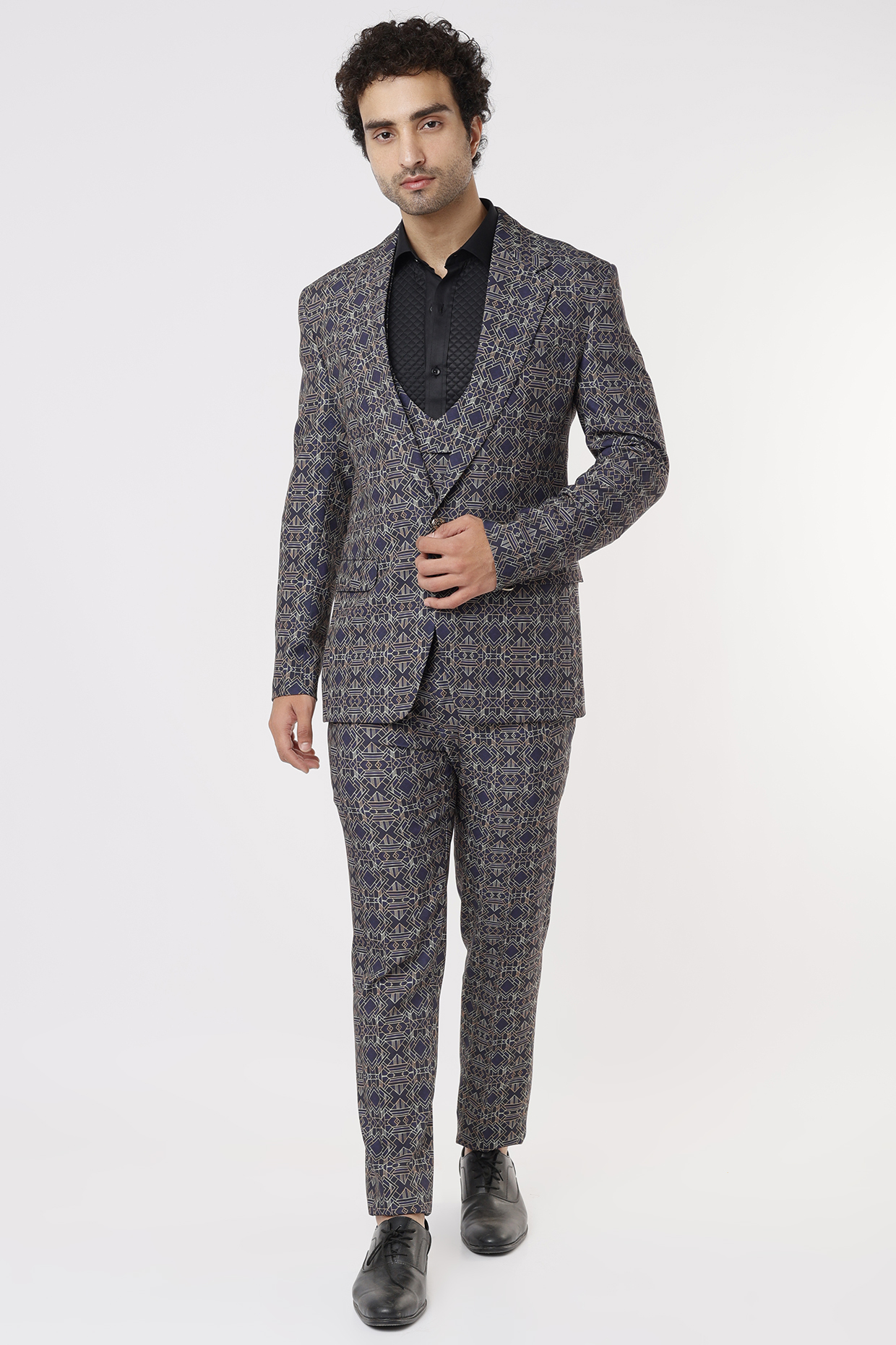 Grey Blazer Set In Italian Stretch by C P SINGH